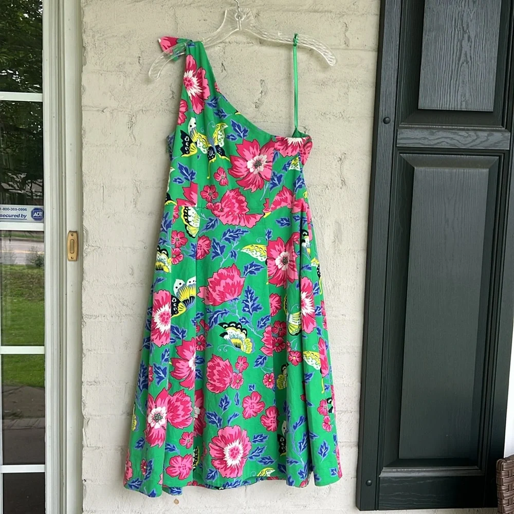 RSVP by Talbots Green Floral One-Shoulder Fit And Flare Dress Size 4 - Picture 8 of 14